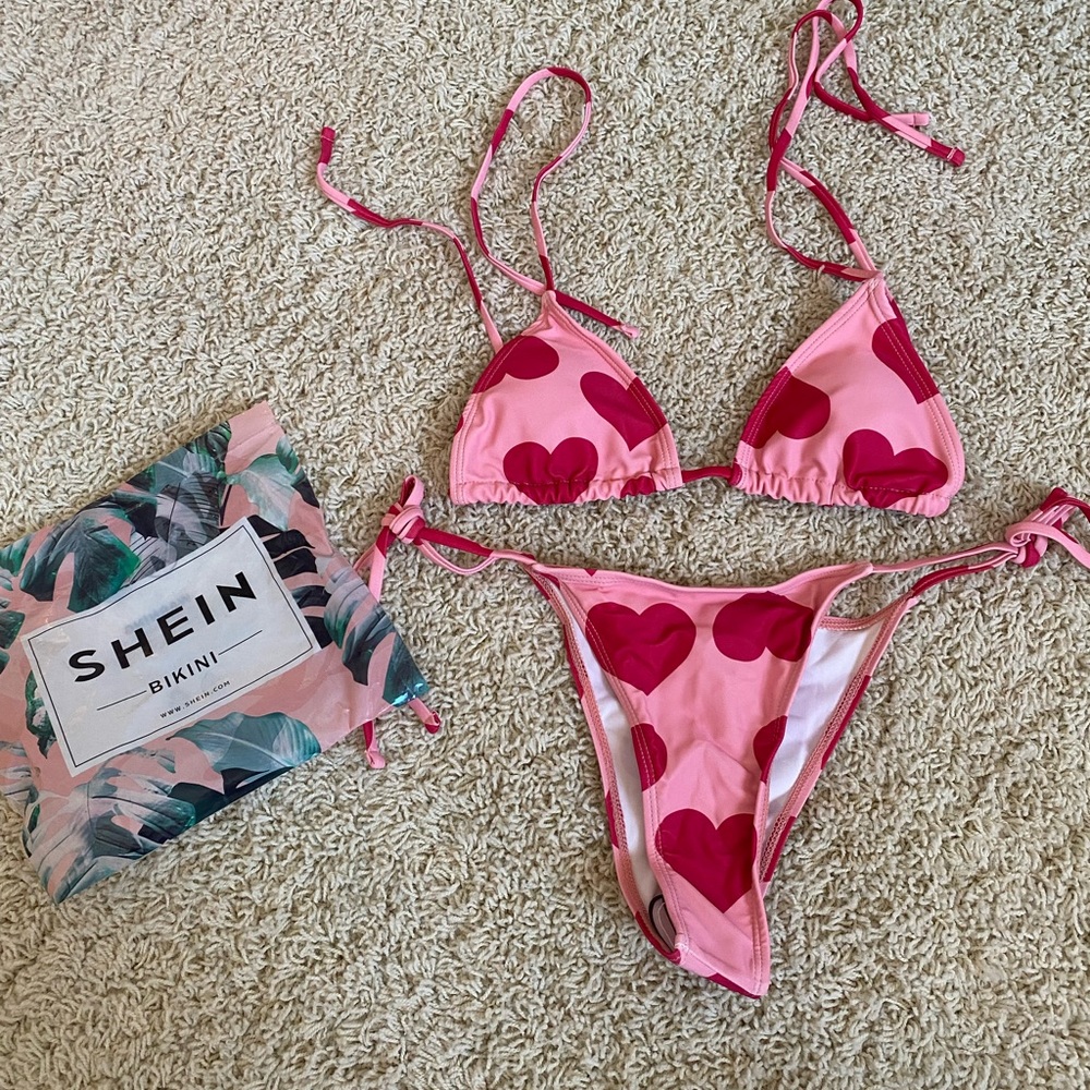 Shein Pink and Red Heart Bikini Size M (New With Hygiene Seal)